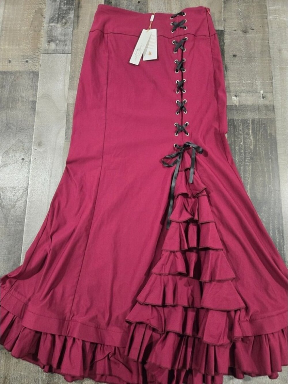 Belle Poque NWT Burgundy Lace-Up Maxi Skirt Victorian Gothic Steampunk Corset S - Picture 6 of 6